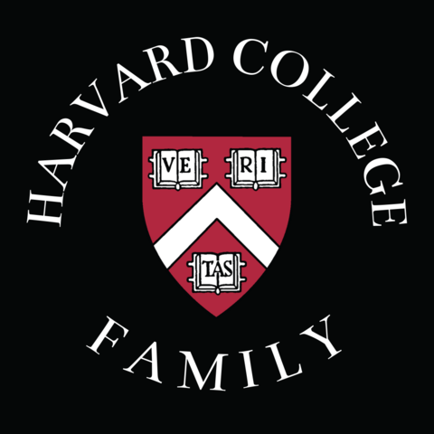 Harvard VERTIAS shield with the words Harvard College Family surrounding the shield 