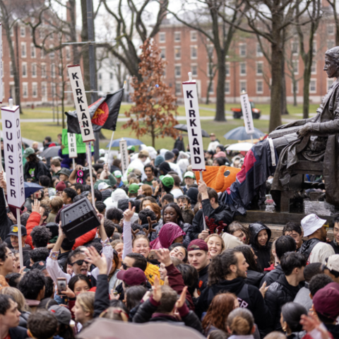large group of students in Harvard Yard