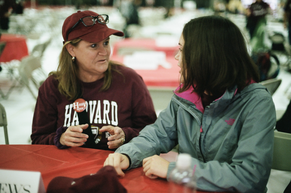 Mother and student talking at First-Year Family Weekend
